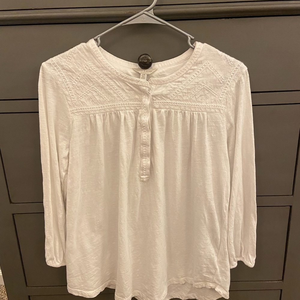 Lucky Brand white three-quarter sleeve top, size large